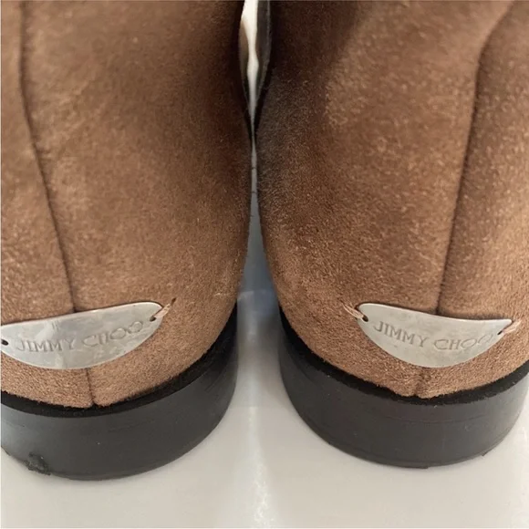 Jimmy Choo Marco Suede Studded Flat Tan Ankle Pull On Boots, 36.5/US 6.5. - Picture 4 of 8